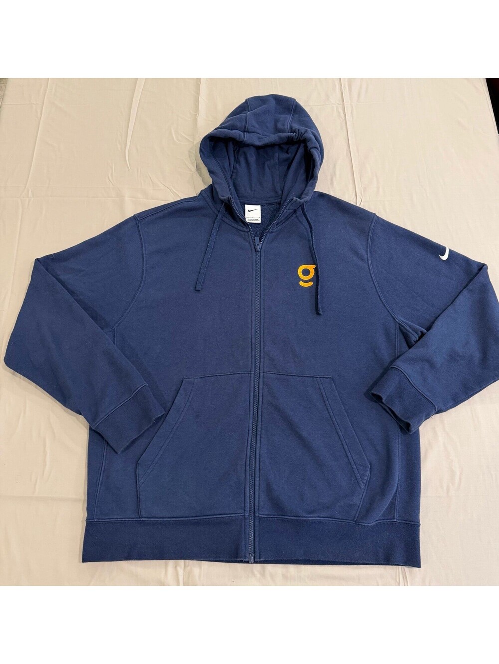 Nike Full Zip Hoodie Mens Large Navy Blue Orange Embroidered Logo Swoosh